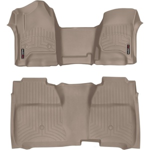 WeatherTech Custom Fit FloorLiners for Chevrolet Silverado 2500HD/3500HD, Sierra 2500HD / 3500HD, Silverado 1500-1st & 2nd Row (Over-The-Hump w/Full Coverage Row) (445431-445422), Black(Tan)