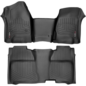 WeatherTech Custom Fit FloorLiners for Chevrolet Silverado 2500HD/3500HD, Sierra 2500HD / 3500HD, Silverado 1500-1st & 2nd Row (Over-The-Hump w/Full Coverage Row) (445431-445422), Black(Black)